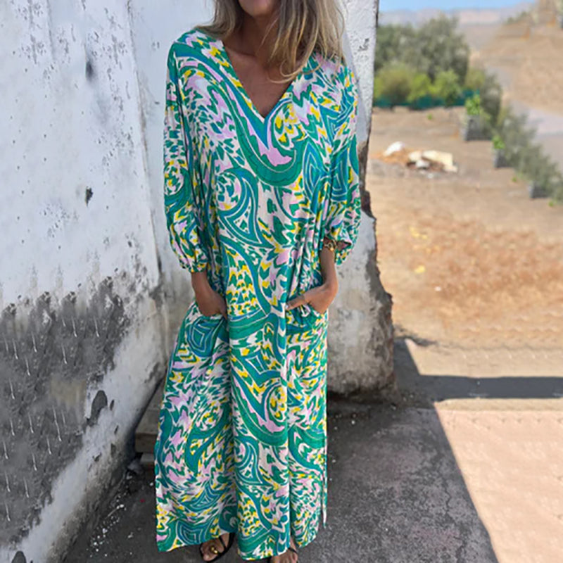 Maëlle | Maxi Bohemian Dress with Abstract Print