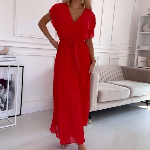 Amélie | Fluid Pleated Dress with V-Neck