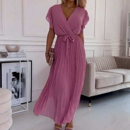 Amélie | Fluid Pleated Dress with V-Neck