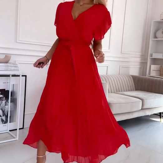 Amélie | Fluid Pleated Dress with V-Neck - Novaesta