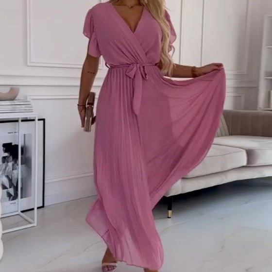 Amélie | Fluid Pleated Dress with V-Neck - Novaesta