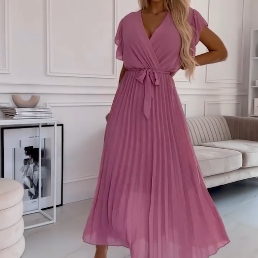 Amélie | Fluid Pleated Dress with V-Neck
