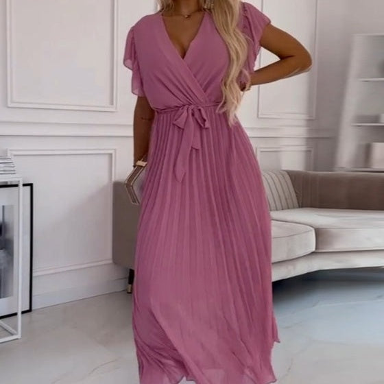 Amélie | Fluid Pleated Dress with V-Neck