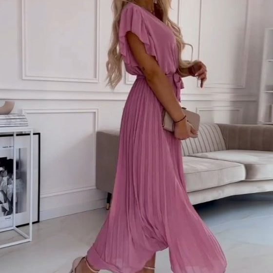 Amélie | Fluid Pleated Dress with V-Neck