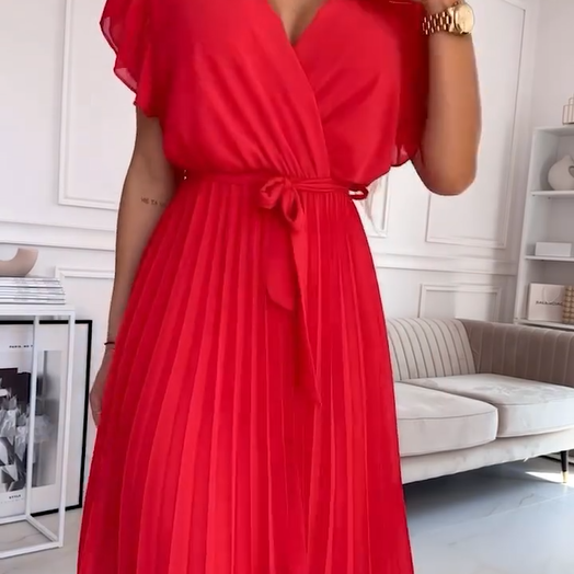 Amélie | Fluid Pleated Dress with V-Neck