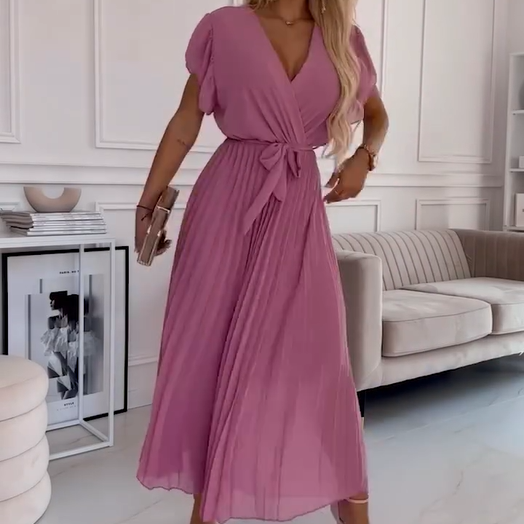 Amélie | Fluid Pleated Dress with V-Neck